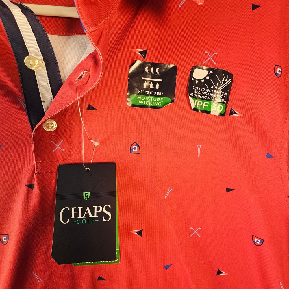 Chaps Golf Mens XL Red Novelty Golf Print‎ Polo Shirt UPF 30 CM12PL713X NEW